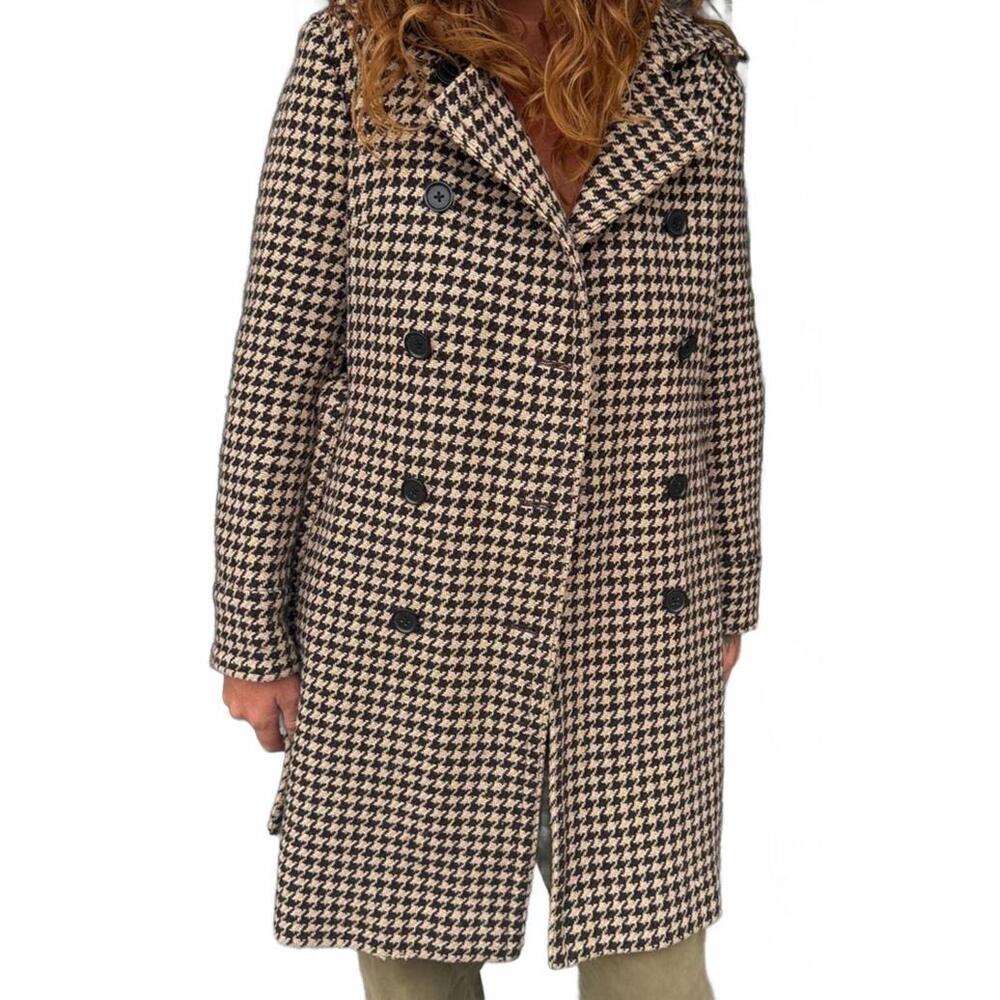 J. Crew Black and White Houndstooth Trench Coat